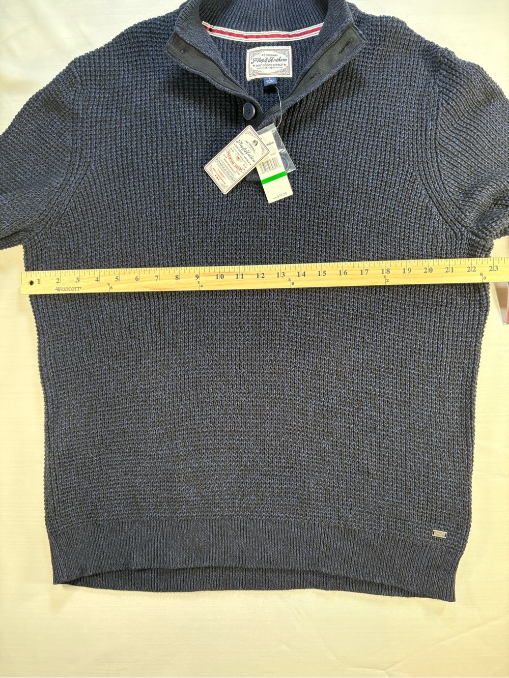 NWT Flag & Anthem Mens Size Large Blue Button Mock Neck Waffle Knit Sweater - Picture 8 of 8